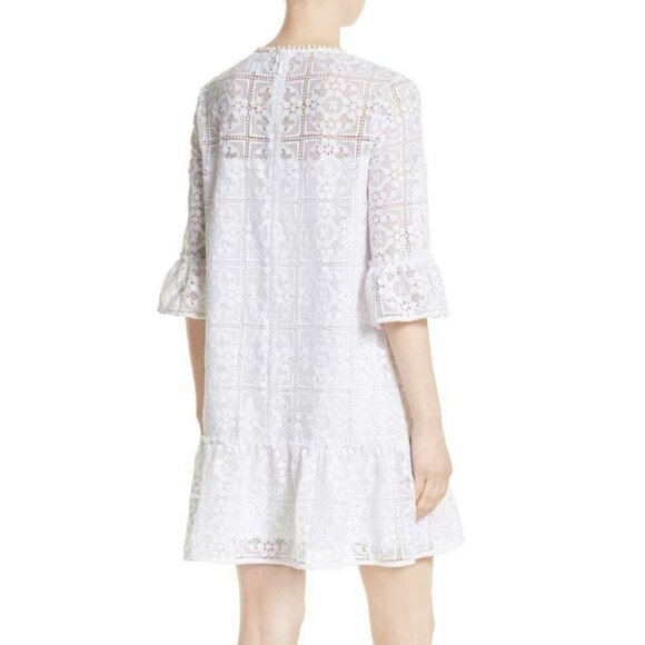 Kate Spade Mini Lace Shift Dress 00 White Ruffled Flounced Hem Floral Lace Lined - Picture 13 of 14